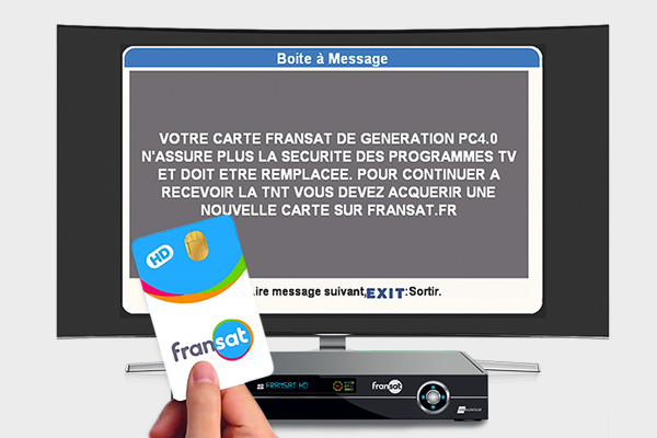 Message pour remplacement carte PC4 Fransat